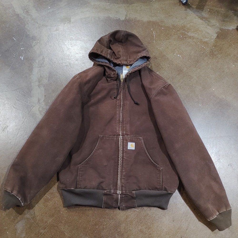 Carhartt J138 DKB Lined Hooded Barn Jacket Dark Brown Duck Canvas Mens Medium